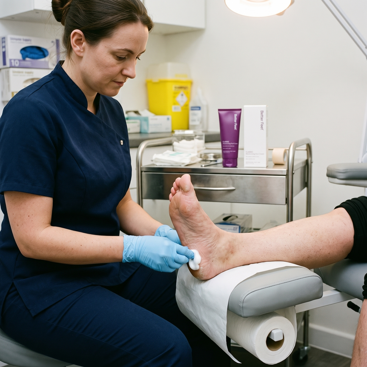 Better Feet® Classic Moisturizing Foot Cream in use at a podiatry clinic
