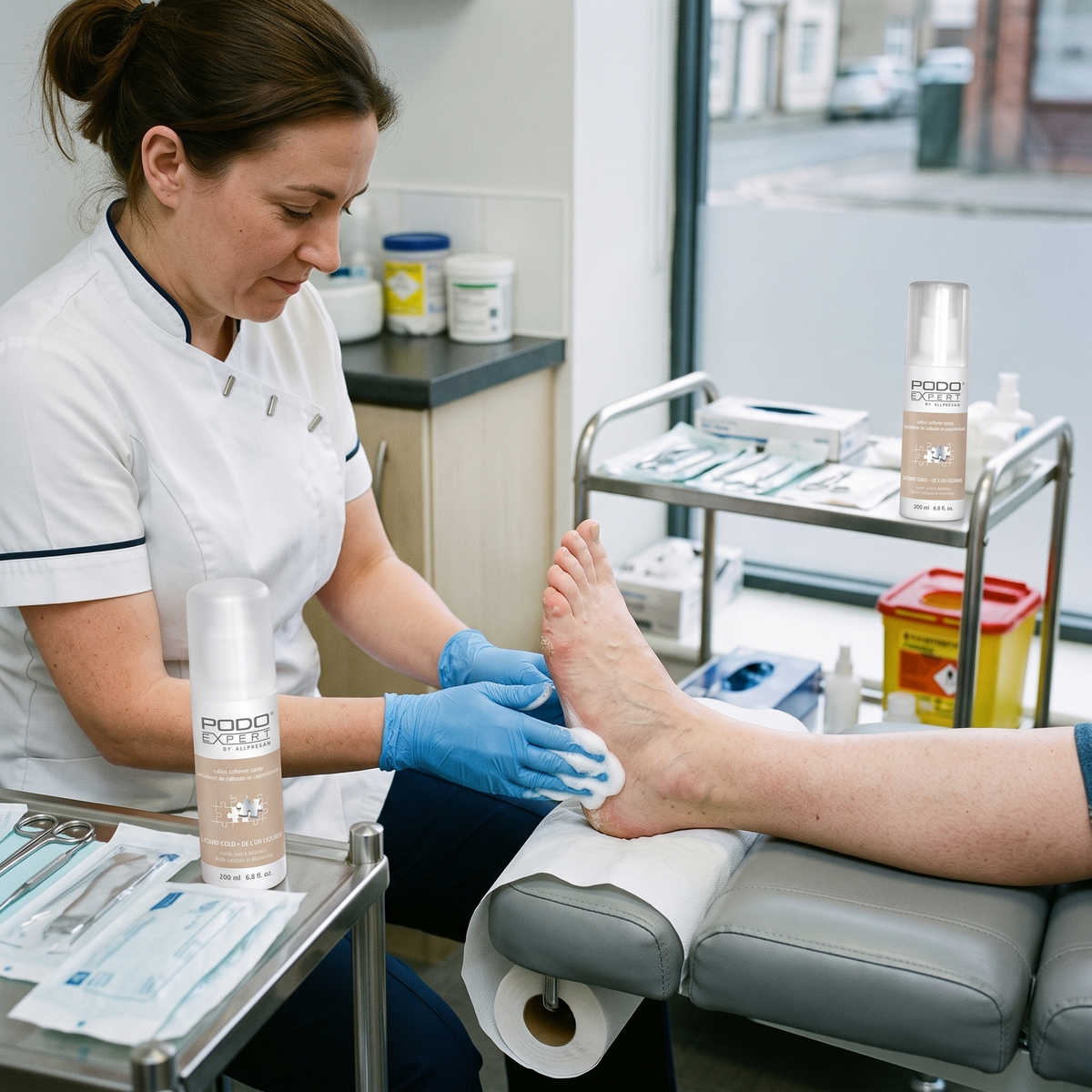 PodoExpert Callus Softener in use at a podiatry clinic