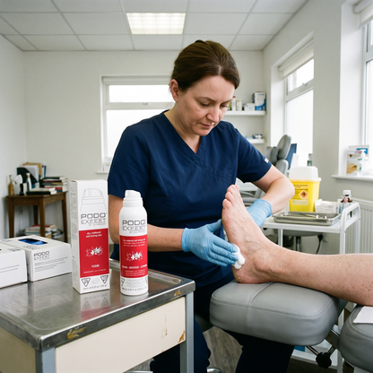 PodoExpert Dry, Reddened & Itching Skin in use at a podiatry clinic